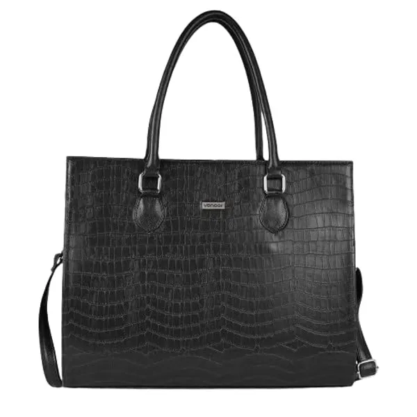 Black_Vegan_Leather_Casual_Classy_Design_Shoulder_Crossbody_Tote_Bag_With_Laptop_Sleeve_Cover_And_Pouch_For_Women