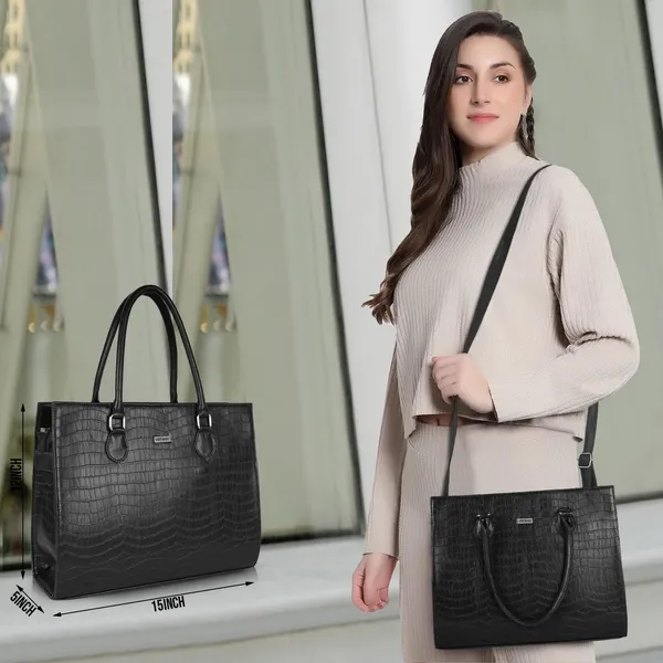 Black_Vegan_Leather_Casual_Classy_Design_Shoulder_Crossbody_Tote_Bag_With_Laptop_Sleeve_Cover_And_Pouch_For_Women