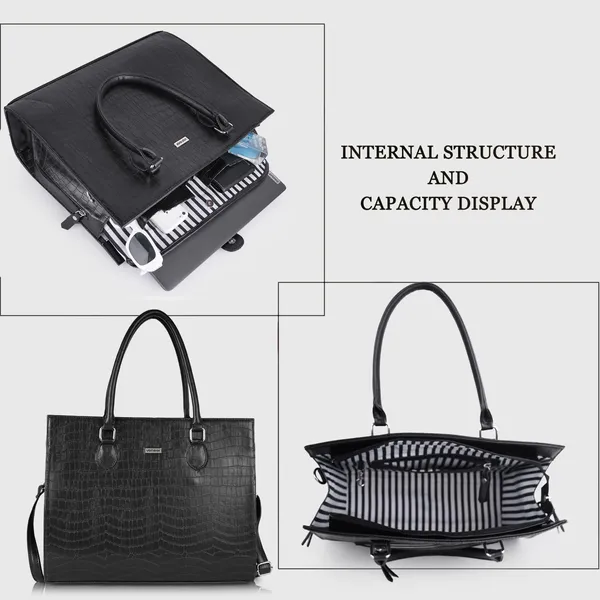 Black_Vegan_Leather_Casual_Classy_Design_Shoulder_Crossbody_Tote_Bag_With_Laptop_Sleeve_Cover_And_Pouch_For_Women