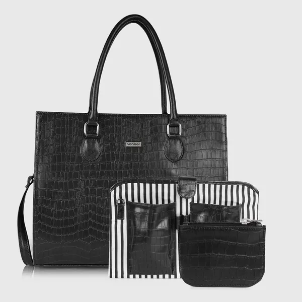 Black_Vegan_Leather_Casual_Classy_Design_Shoulder_Crossbody_Tote_Bag_With_Laptop_Sleeve_Cover_And_Pouch_For_Women