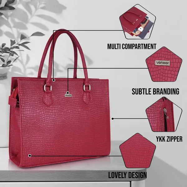 Maroon_Vegan_Leather_Casual_Classy_Design_Shoulder_Crossbody_Tote_Bag_With_Laptop_Sleeve_Cover_And_Pouch_For_Women