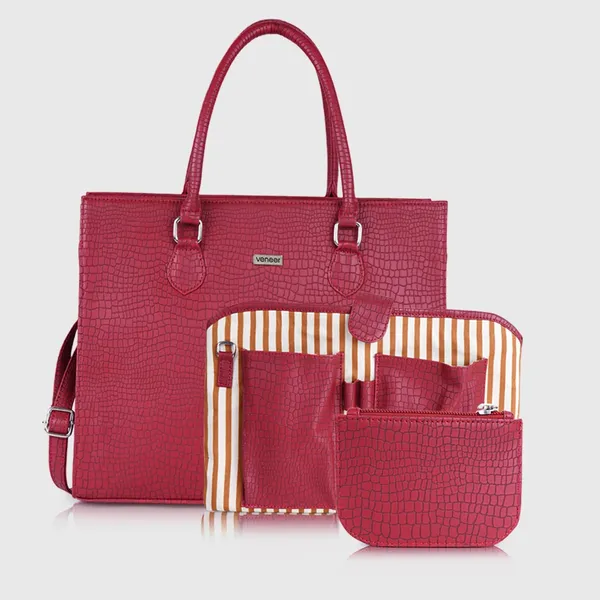 Maroon_Vegan_Leather_Casual_Classy_Design_Shoulder_Crossbody_Tote_Bag_With_Laptop_Sleeve_Cover_And_Pouch_For_Women