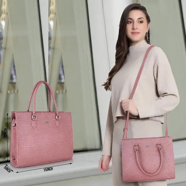 Peach_Vegan_Leather_Casual_Classy_Design_Shoulder_Crossbody_Tote_Bag_With_Laptop_Sleeve_Cover_And_Pouch_For_Women