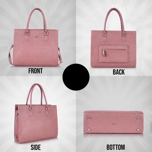 Peach_Vegan_Leather_Casual_Classy_Design_Shoulder_Crossbody_Tote_Bag_With_Laptop_Sleeve_Cover_And_Pouch_For_Women
