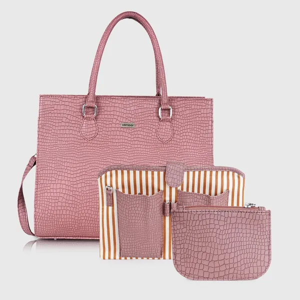 Peach_Vegan_Leather_Casual_Classy_Design_Shoulder_Crossbody_Tote_Bag_With_Laptop_Sleeve_Cover_And_Pouch_For_Women