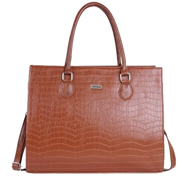 Tan_Vegan_Leather_Casual_Classy_Design_Shoulder_Crossbody_Tote_Bag_With_Laptop_Sleeve_Cover_And_Pouch_For_Women