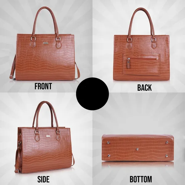 Tan_Vegan_Leather_Casual_Classy_Design_Shoulder_Crossbody_Tote_Bag_With_Laptop_Sleeve_Cover_And_Pouch_For_Women