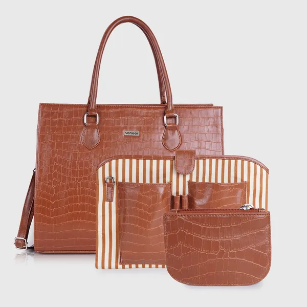 Tan_Vegan_Leather_Casual_Classy_Design_Shoulder_Crossbody_Tote_Bag_With_Laptop_Sleeve_Cover_And_Pouch_For_Women