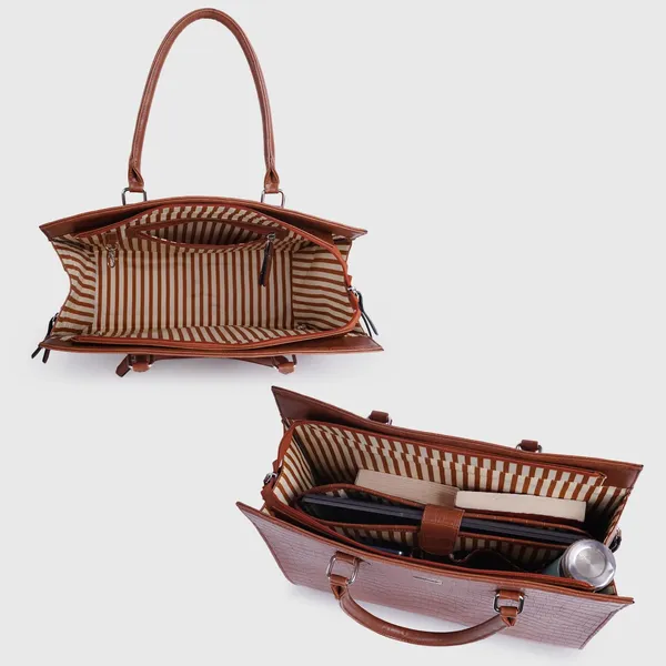 Tan_Vegan_Leather_Casual_Classy_Design_Shoulder_Crossbody_Tote_Bag_With_Laptop_Sleeve_Cover_And_Pouch_For_Women