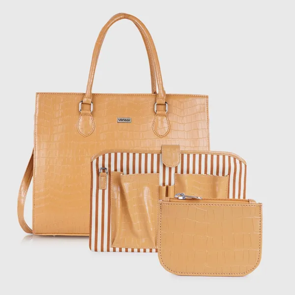 Yellow_Vegan_Leather_Casual_Classy_Design_Shoulder_Crossbody_Tote_Bag_With_Laptop_Sleeve_Cover_And_Pouch_For_Women