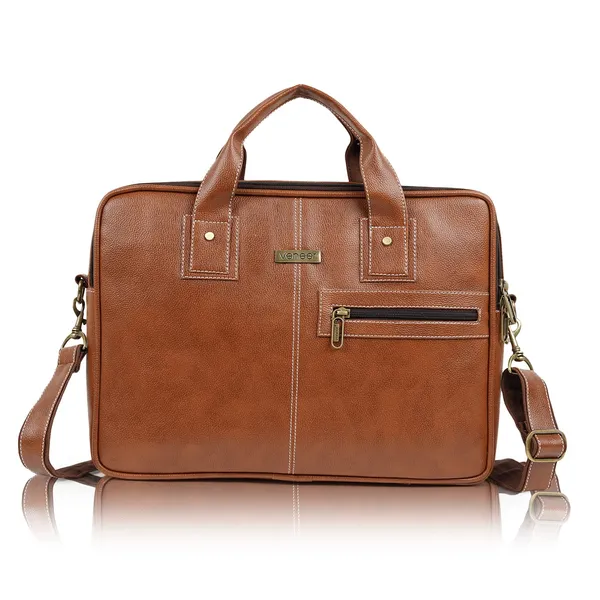 Tan_Synthetic_Vegan_Leather_Laptop_Briefcase_Bag_For_Men_|_16.5_Inch