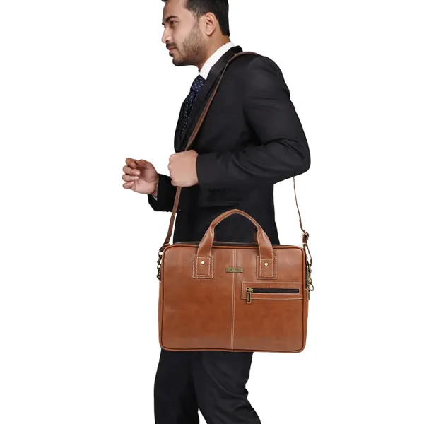 Tan_Synthetic_Vegan_Leather_Laptop_Briefcase_Bag_For_Men_|_16.5_Inch