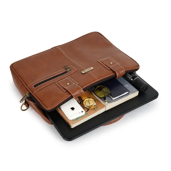 Tan_Synthetic_Vegan_Leather_Laptop_Briefcase_Bag_For_Men_|_16.5_Inch