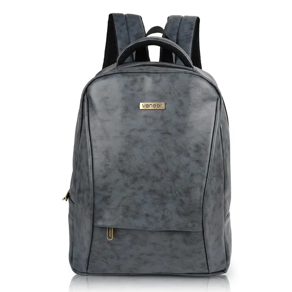 Grey_Pu_Leather_Casual_23L_Trendy_Travel_Office_Laptop_Shoulder_Daytrip_College_Business_Backpack_For_Unisex