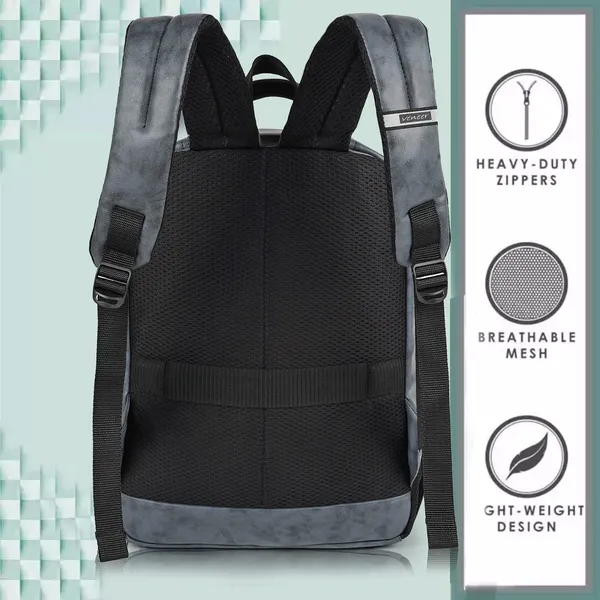 Grey_Pu_Leather_Casual_23L_Trendy_Travel_Office_Laptop_Shoulder_Daytrip_College_Business_Backpack_For_Unisex