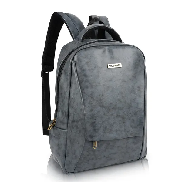 Grey_Pu_Leather_Casual_23L_Trendy_Travel_Office_Laptop_Shoulder_Daytrip_College_Business_Backpack_For_Unisex