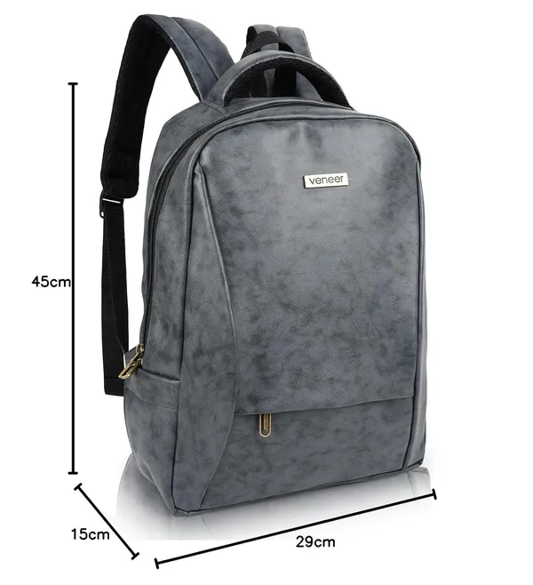 Grey_Pu_Leather_Casual_23L_Trendy_Travel_Office_Laptop_Shoulder_Daytrip_College_Business_Backpack_For_Unisex