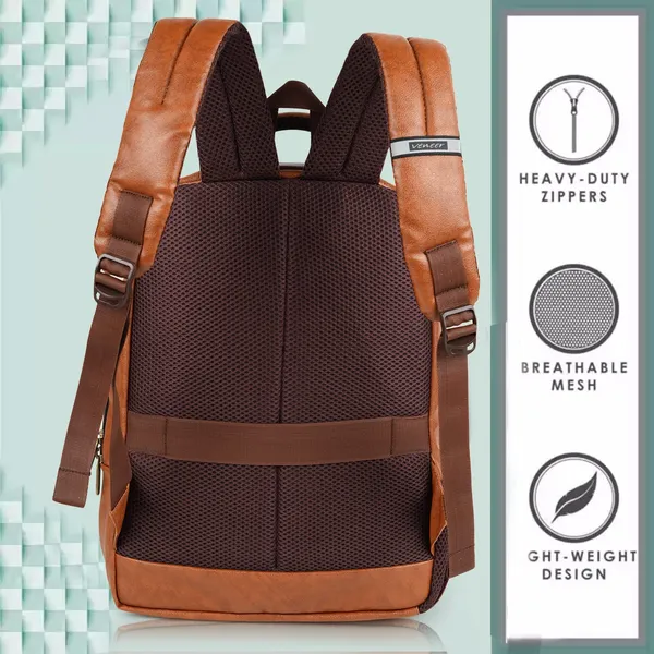 Tan_Pu_Leather_Casual_23L_Trendy_Travel_Office_Laptop_Shoulder_Daytrip_College_Business_Backpack_For_Unisex