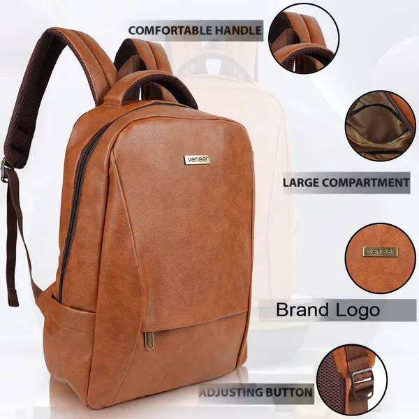 Tan_Pu_Leather_Casual_23L_Trendy_Travel_Office_Laptop_Shoulder_Daytrip_College_Business_Backpack_For_Unisex