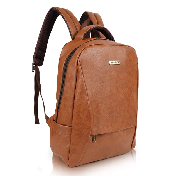 Tan_Pu_Leather_Casual_23L_Trendy_Travel_Office_Laptop_Shoulder_Daytrip_College_Business_Backpack_For_Unisex