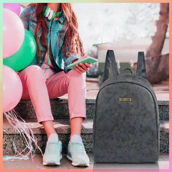 Grey_Pu_Leather_Classic_17L_Trendy_Travel_Shoulder_Small_Mini_School|Office|College_Daytrip_Backpack_For_Women