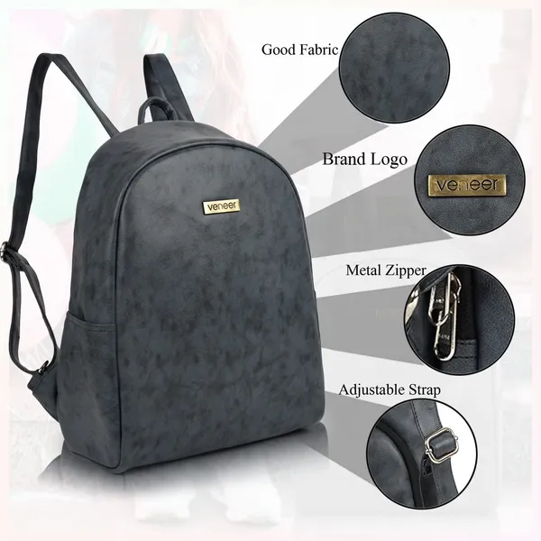 Grey_Pu_Leather_Classic_17L_Trendy_Travel_Shoulder_Small_Mini_School|Office|College_Daytrip_Backpack_For_Women