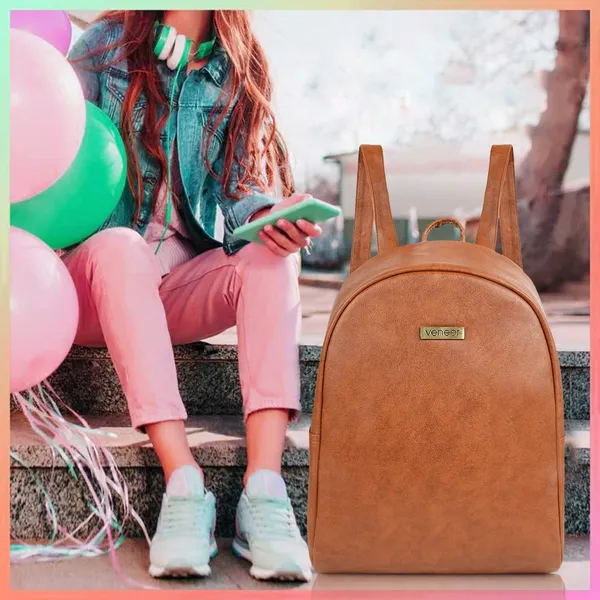 Tan_Pu_Leather_Classic_17L_Trendy_Travel_Shoulder_Small_Mini_School|Office|College_Daytrip_Backpack_For_Women
