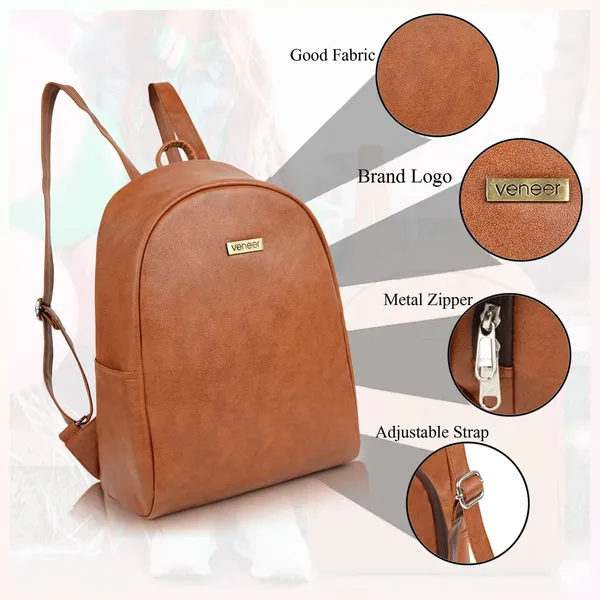 Tan_Pu_Leather_Classic_17L_Trendy_Travel_Shoulder_Small_Mini_School|Office|College_Daytrip_Backpack_For_Women
