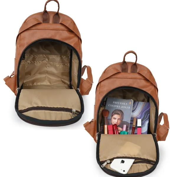 Tan_Pu_Leather_Classic_17L_Trendy_Travel_Shoulder_Small_Mini_School|Office|College_Daytrip_Backpack_For_Women