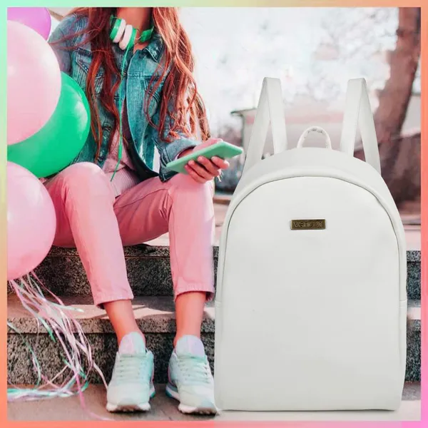 White_Pu_Leather_Classic_17L_Trendy_Travel_Shoulder_Small_Mini_School|Office|College_Daytrip_Backpack_For_Women