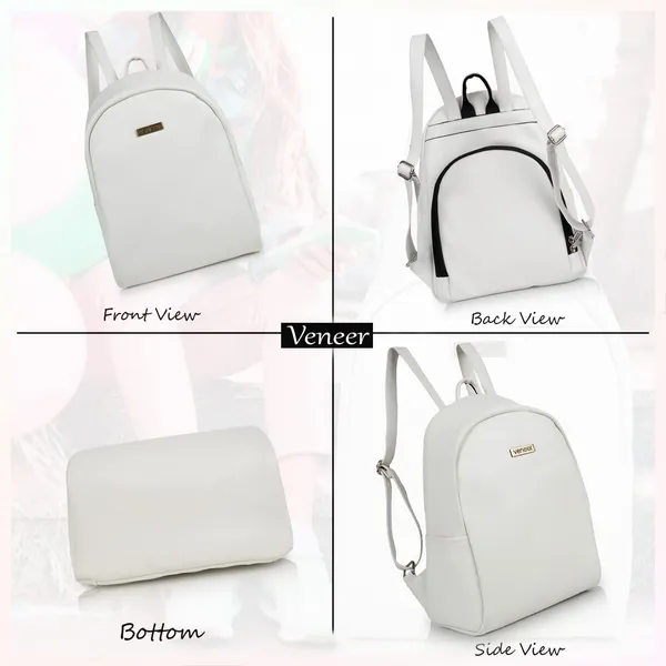 White_Pu_Leather_Classic_17L_Trendy_Travel_Shoulder_Small_Mini_School|Office|College_Daytrip_Backpack_For_Women