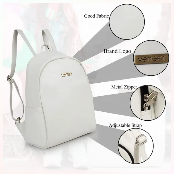 White_Pu_Leather_Classic_17L_Trendy_Travel_Shoulder_Small_Mini_School|Office|College_Daytrip_Backpack_For_Women