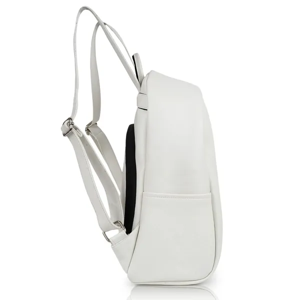 White_Pu_Leather_Classic_17L_Trendy_Travel_Shoulder_Small_Mini_School|Office|College_Daytrip_Backpack_For_Women