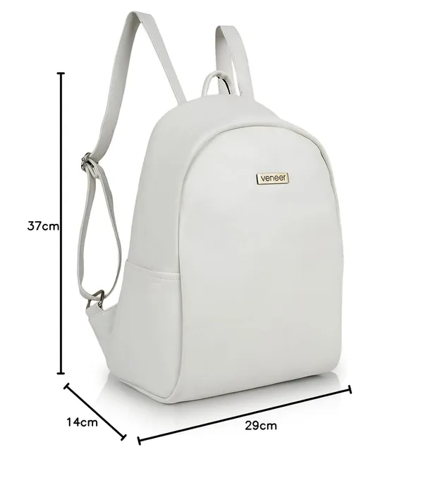 White_Pu_Leather_Classic_17L_Trendy_Travel_Shoulder_Small_Mini_School|Office|College_Daytrip_Backpack_For_Women