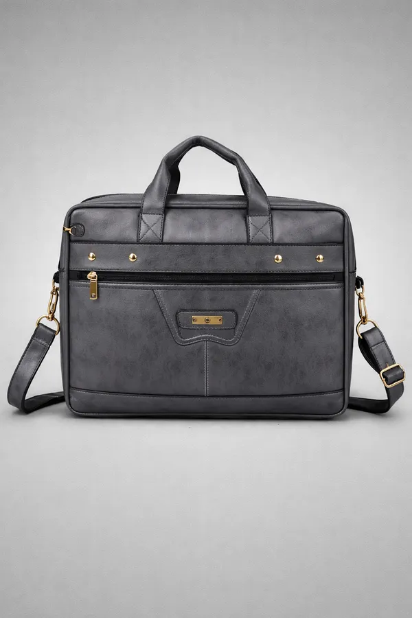 Grey_Men'S_15.6_Inch_Waterproof_Synthetic_Leather_Computer_Laptop_Messenger_Bag_Briefcase_Satchel_Shoulder_Bag