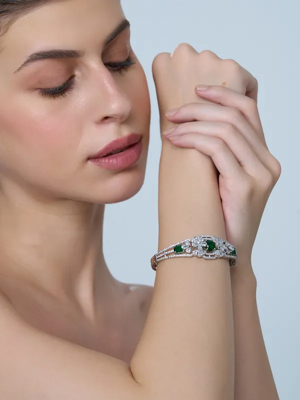 Green_Brass__Silver_Plated_Handcrafted_Water_Resistance_CZ_Stone__Bracelet_For_Women