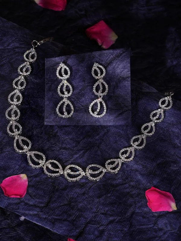 White_Brass_Silver_Plated_Handcrafted_Water_Resistance_CZ_Stone__Necklace__Set_For_Women