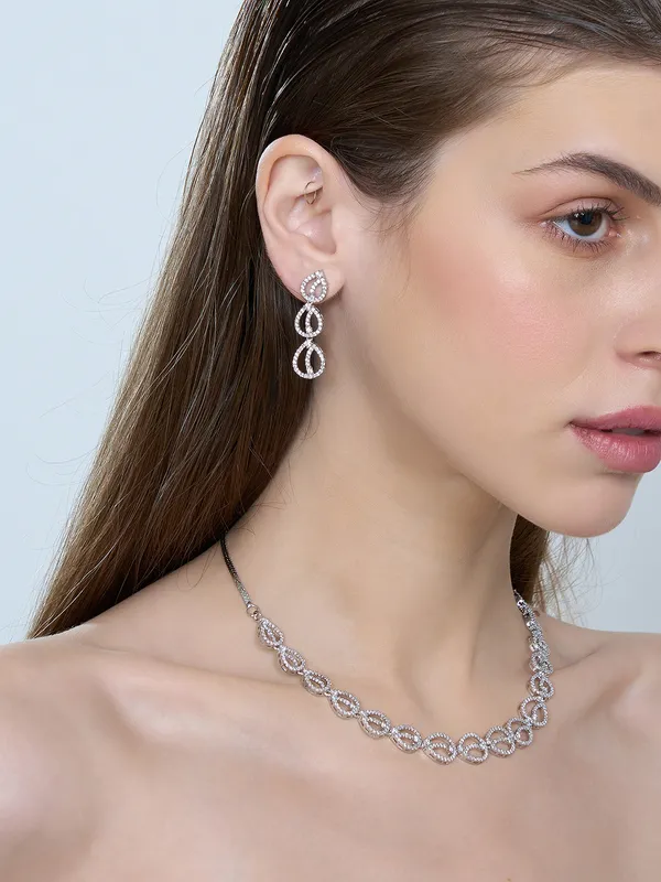 White_Brass_Silver_Plated_Handcrafted_Water_Resistance_CZ_Stone__Necklace__Set_For_Women