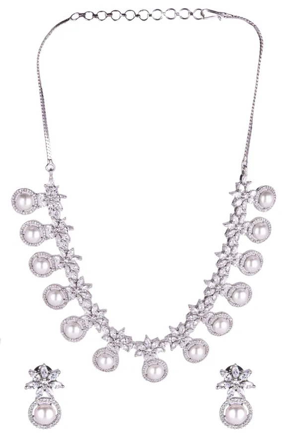 White_Brass__Silver_Plated_Handcrafted_Water_Resistance_CZ_Stone__Necklace__Set_For_Women