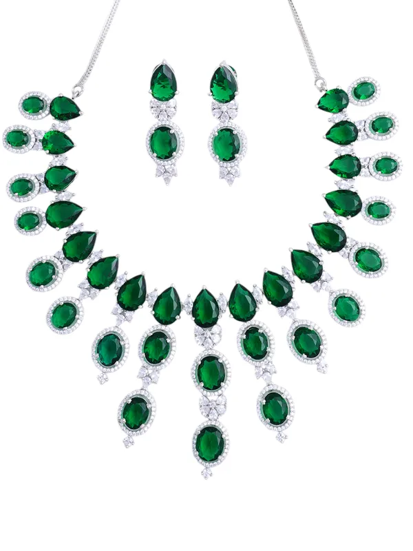 Green_Brass__Silver_Plated_Handcrafted_Water_Resistance_CZ_Stone__Necklace__Set_For_Women