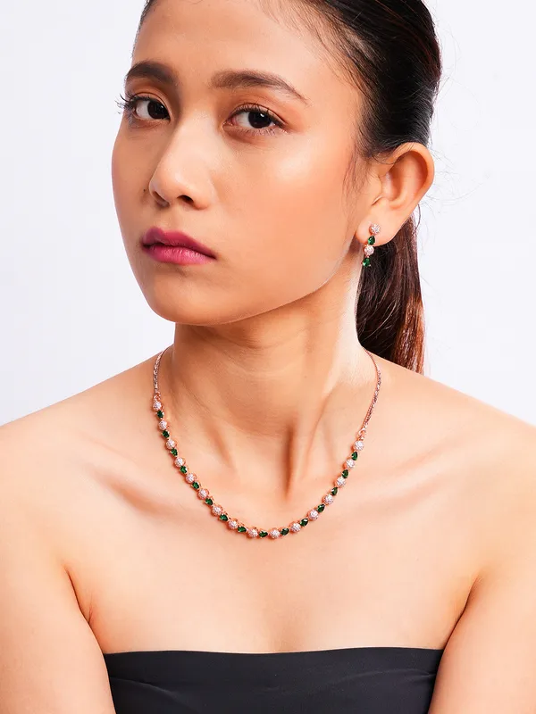 Green_Brass_Rose_Gold__Handcrafted_Water_Resistance_CZ_Stone__Necklace__Set_For_Women