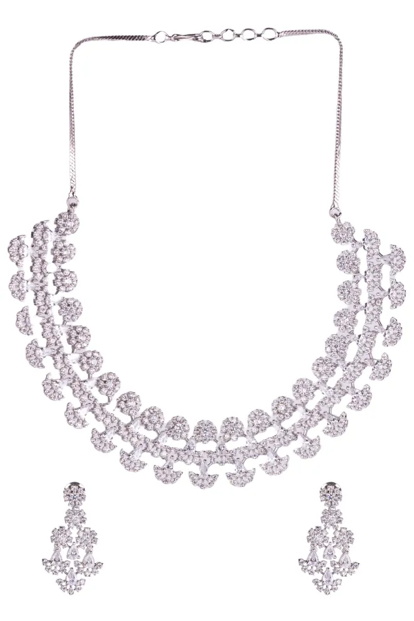 White_Brass_Silver_Plated_Handcrafted_Water_Resistance_CZ_Stone__Necklace__Set_For_Women