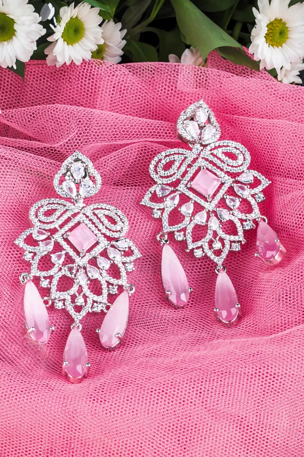 Monalisa_Pink_Brass__Silver_Plated_Handcrafted_Water_Resistance_CZ_Stone__Earrings_For_Women