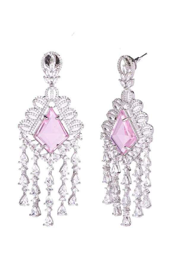 Glass_Pink_Brass__Silver_Plated_Handcrafted_Water_Resistance_CZ_Stone__Earrings_For_Women