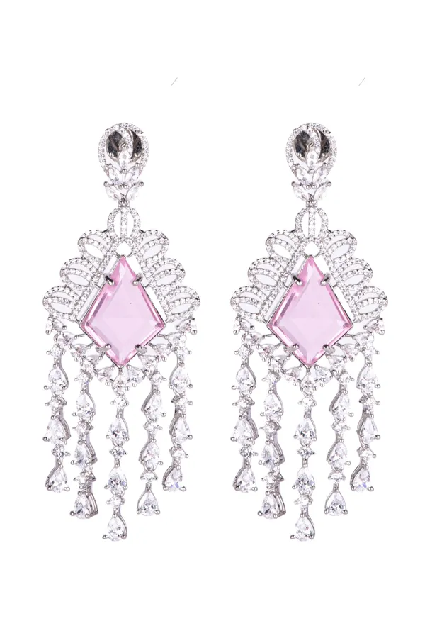 Glass_Pink_Brass__Silver_Plated_Handcrafted_Water_Resistance_CZ_Stone__Earrings_For_Women