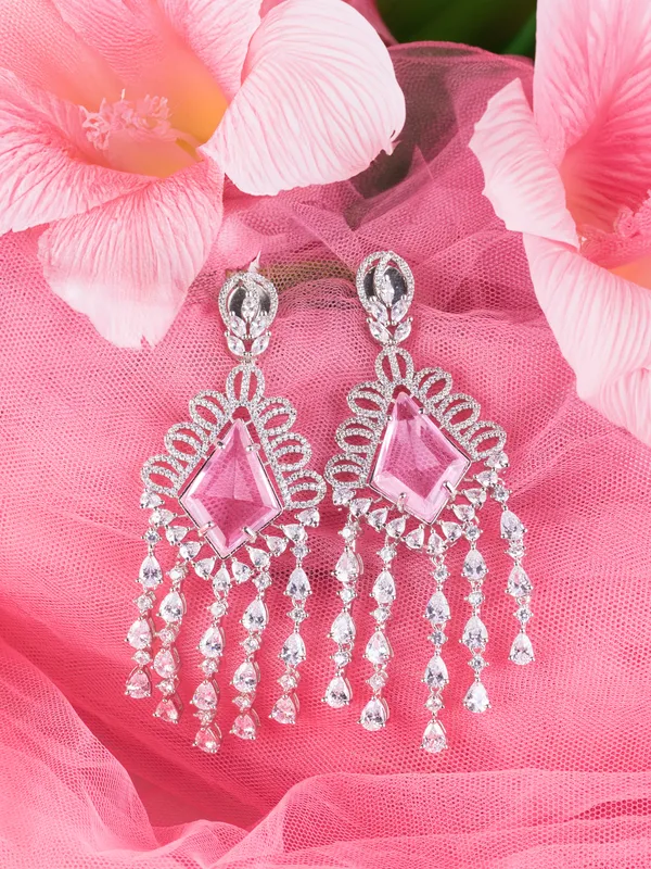 Glass_Pink_Brass__Silver_Plated_Handcrafted_Water_Resistance_CZ_Stone__Earrings_For_Women