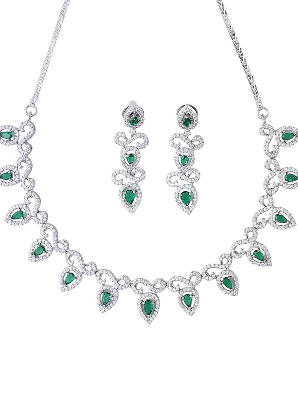Green_Brass__Silver_Plated_Handcrafted_Water_Resistance_CZ_Stone__Necklace__Set_For_Women