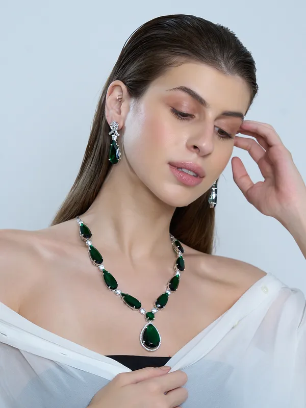 Green_Brass_Silver_Plated_Handcrafted_Water_Resistance_CZ_Stone__Necklace__Set_For_Women