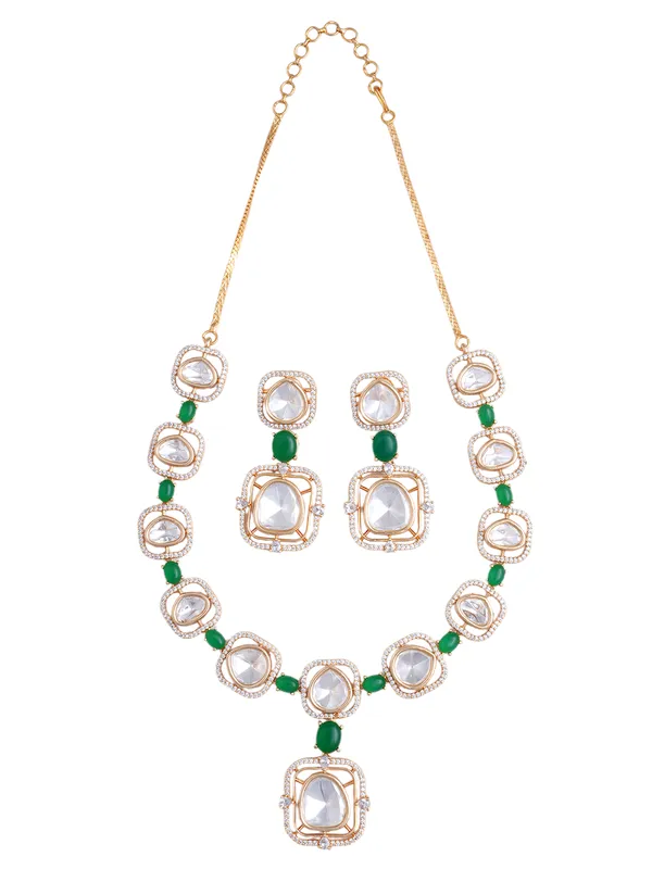 Green_Brass_Kundan_Rose_Gold__Handcrafted_Water_Resistance_CZ_Stone__Necklace_For_Women