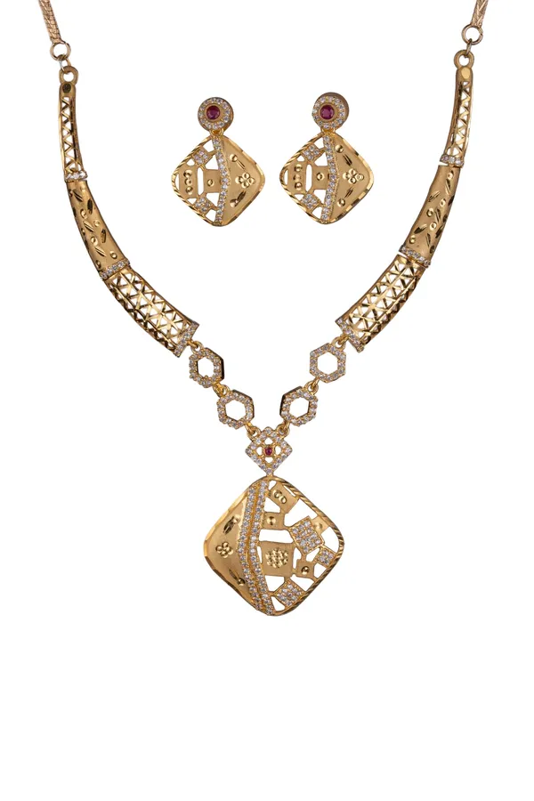 KAYRAH_Women_Golden_Brass_Material_Crafted_Zircon_Stone_Studed_Necklace_with_Earrings_|_Modern,_Esthetic_Jewellery_for_Women_and_Girls|_Gifting_Accessories